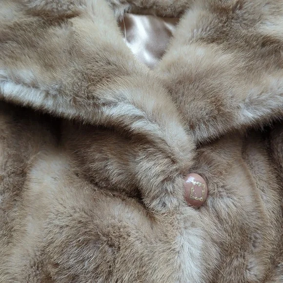 Vintage 1960s Faux Fur Beige Mink Style Cropped Coat Cut Fur Tissavel - Picture 3 of 10